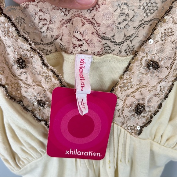 NWT Y2K Womens LG Babydoll Camisole Top Cream Lace Beaded Romantic Boho Strappy - Picture 8 of 9